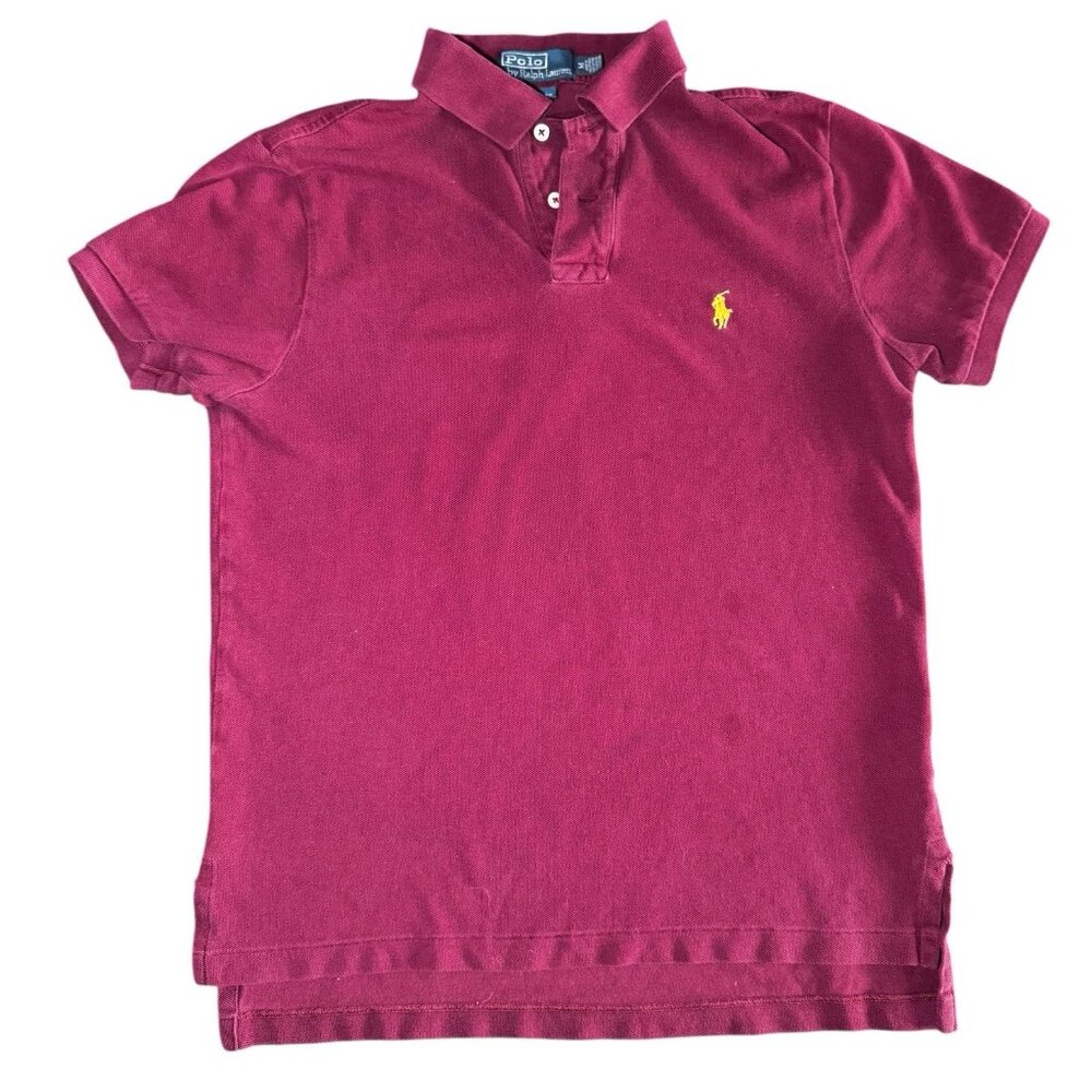 Polo Ralph Lauren Collared Shirt Burgundy Yellow Pony Mens Medium Wine Color - Picture 1 of 7